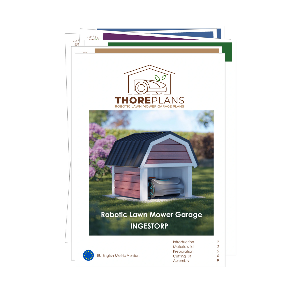 Ingestorp PDF robot mower garage plan EU English Metric version booklet overview by ThorePlans