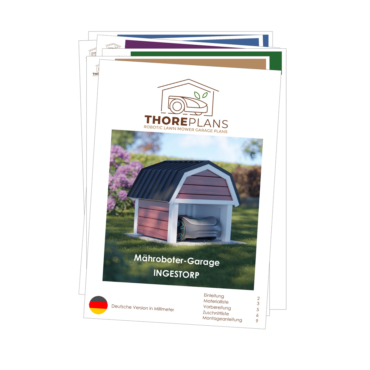 Ingestorp PDF robot mower garage plan German version booklet overview by ThorePlans