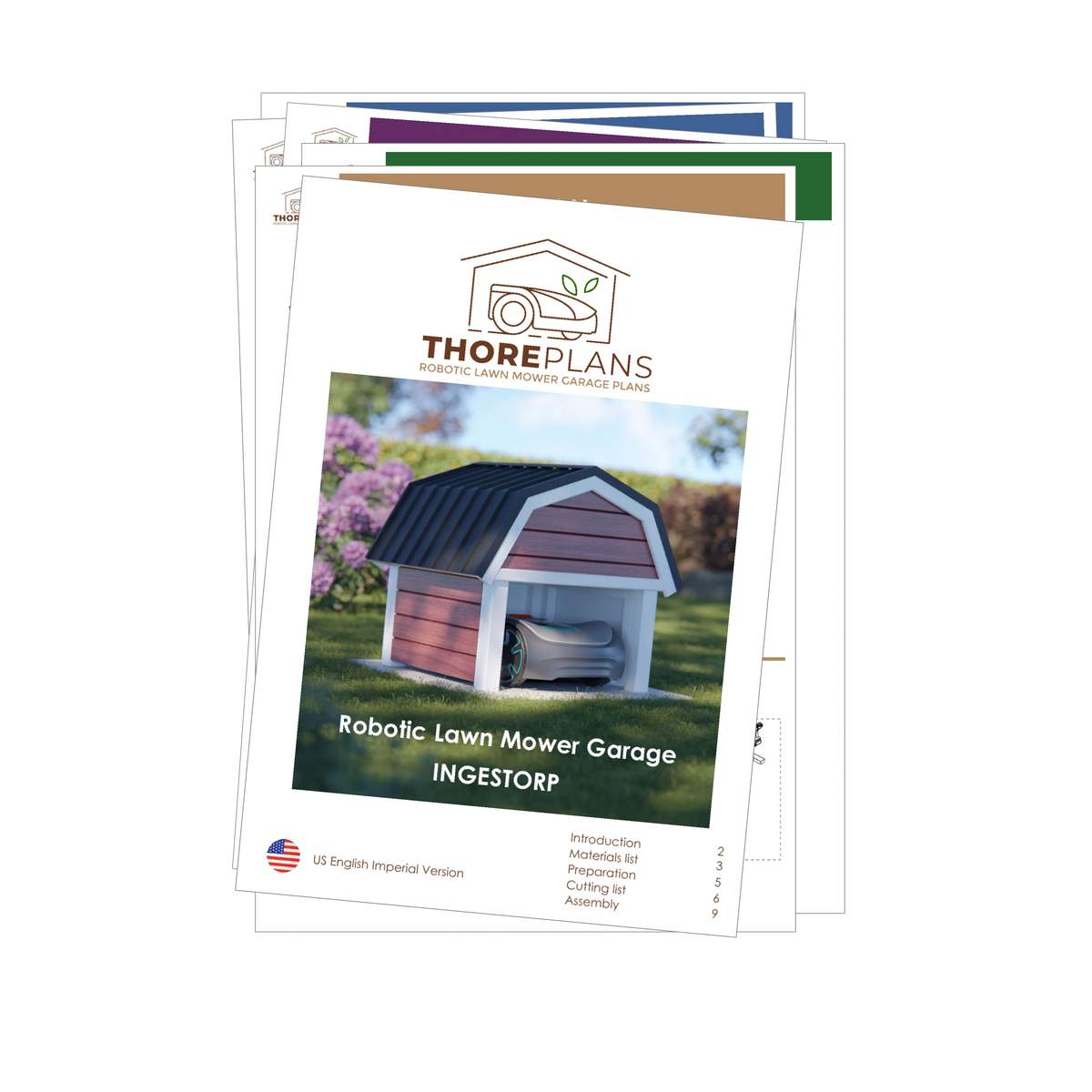 Ingestorp PDF robot mower garage plan US English Imperial version booklet overview by ThorePlans