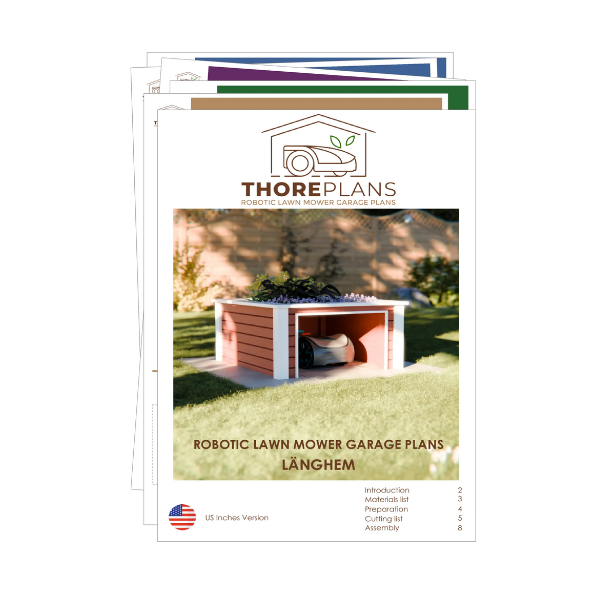 Länghem PDF robot mower garage plan US Inches version booklet overview by ThorePlans