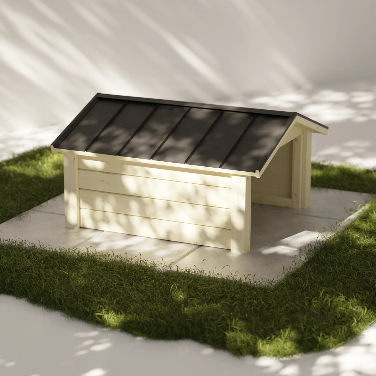 Side view of Limmared DIY wooden robot mower garage plan model by ThorePlans