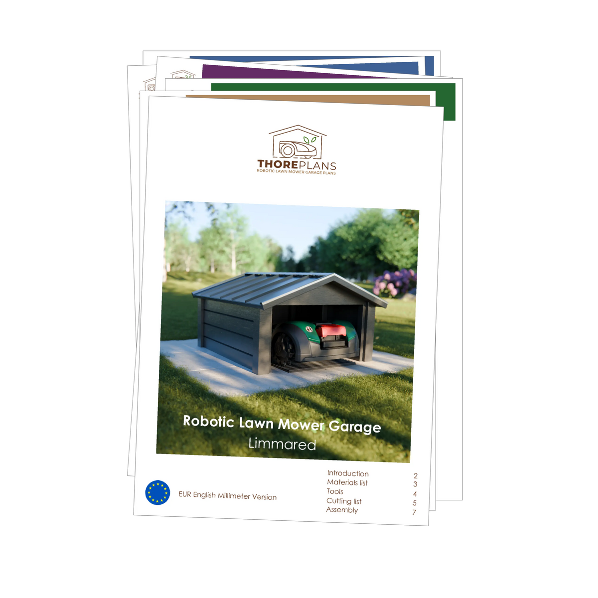 Limmared PDF robot mower garage plan EUR English millimeter version booklet overview by ThorePlans