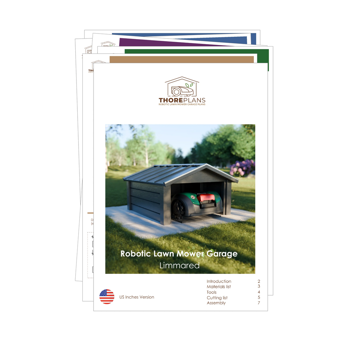 Limmared PDF robot mower garage plan US Inches version booklet overview by ThorePlans