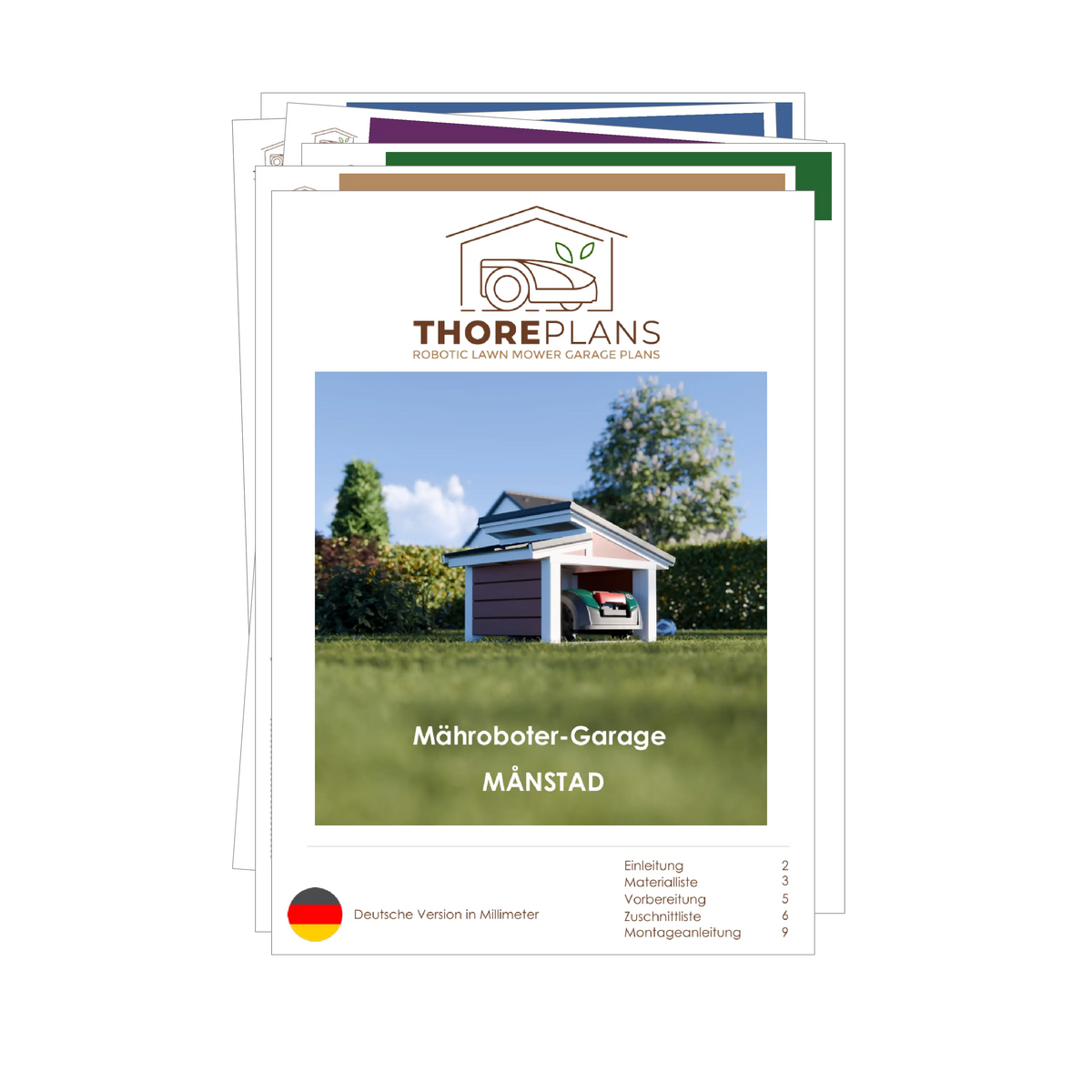 Månstad PDF robot mower garage plan German version booklet overview by ThorePlans