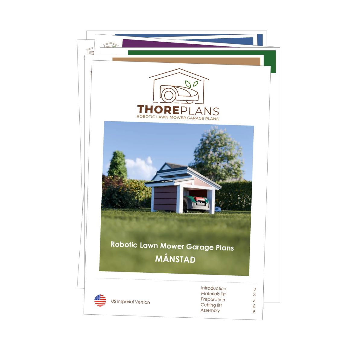 Månstad PDF robot mower garage plan US Imperial version booklet overview by ThorePlans