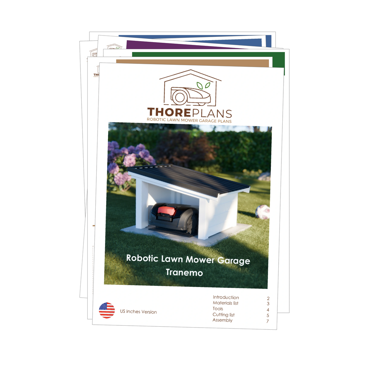 Tranemo PDF robot mower garage plan US Inches version booklet overview by ThorePlans